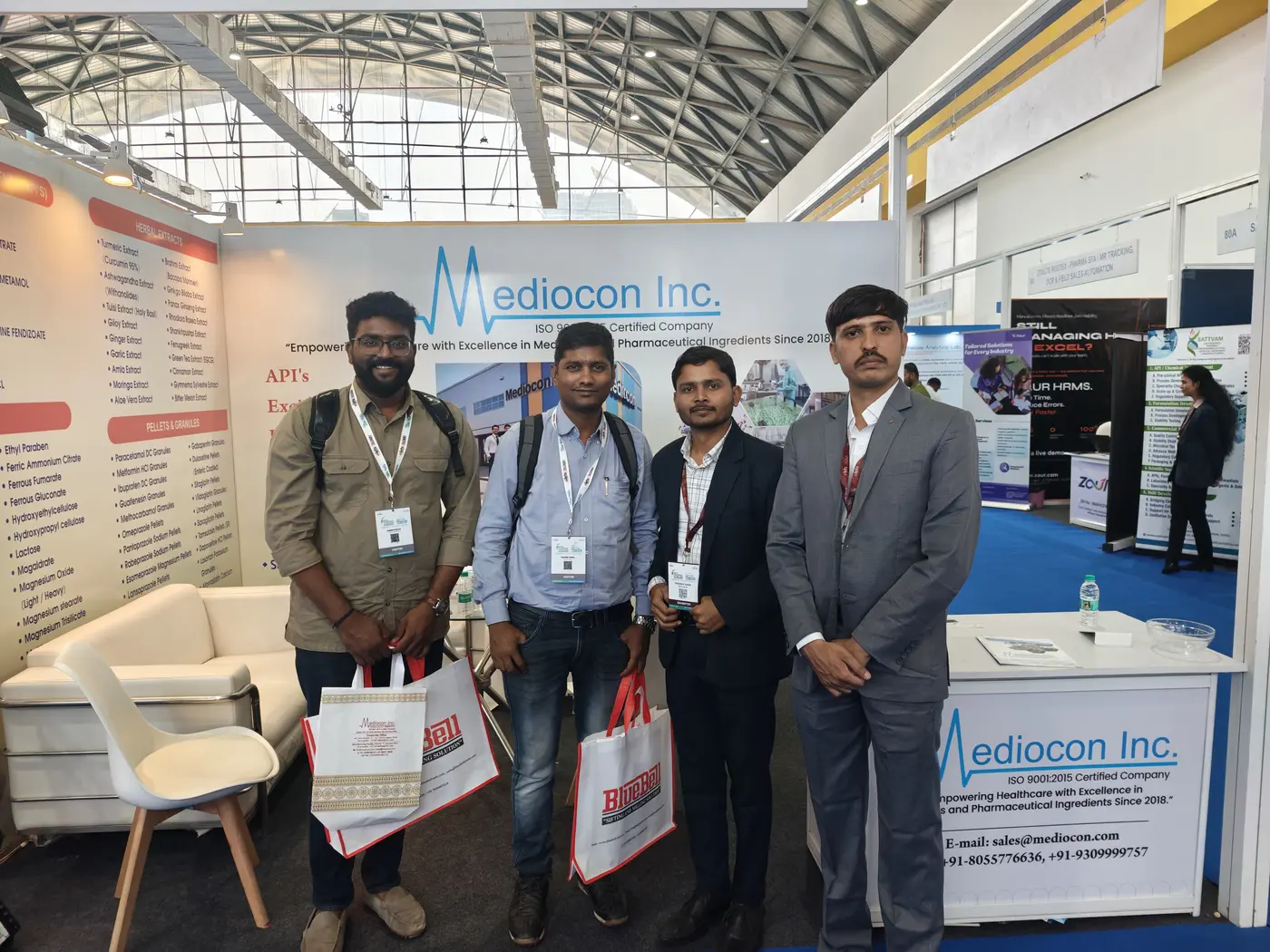 Mediocon Inc team receiving a certificate at the pharma expo in Hyderabad