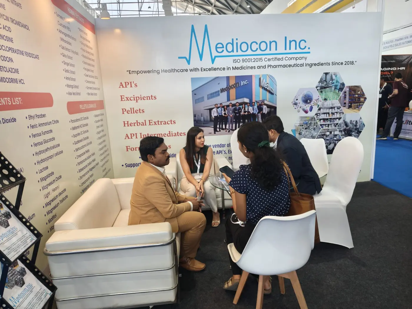 Mediocon Inc team at the pharmaceutical exhibition booth in Hyderabad