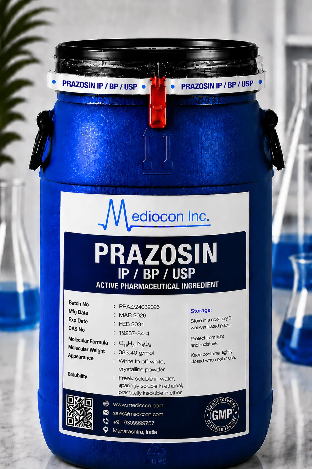 Prazosin Hydrochloride API Supplier Manufacturer Aurangabad Maharashtra India &mdash; Mediocon Inc