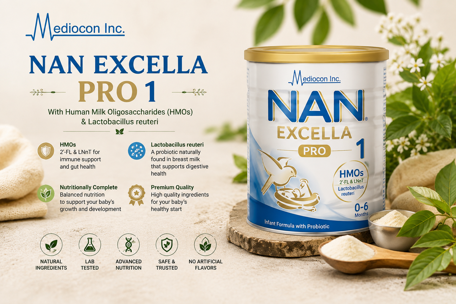 NAN Excella PRO 1 with Human Milk Oligosaccharides (HMOs) and Lactobacillus reuteri Manufacturer and Supplier in India | Mediocon INC — Mediocon Inc