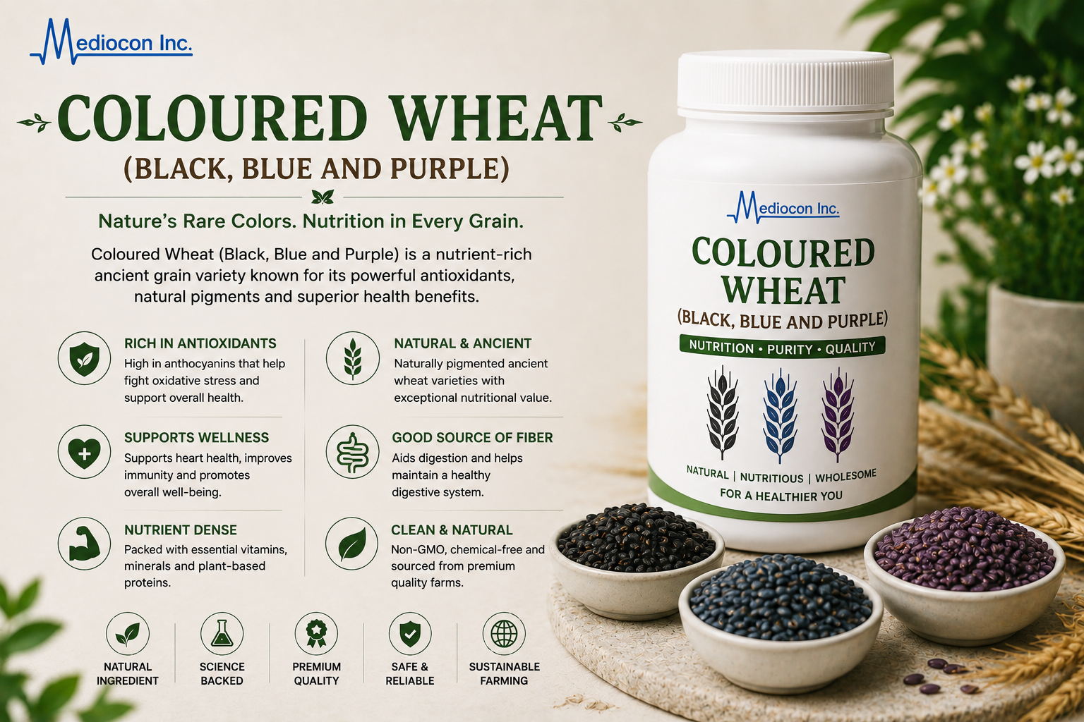 Coloured Wheat (Black, Blue and Purple) Manufacturer and Supplier in India — Mediocon Inc
