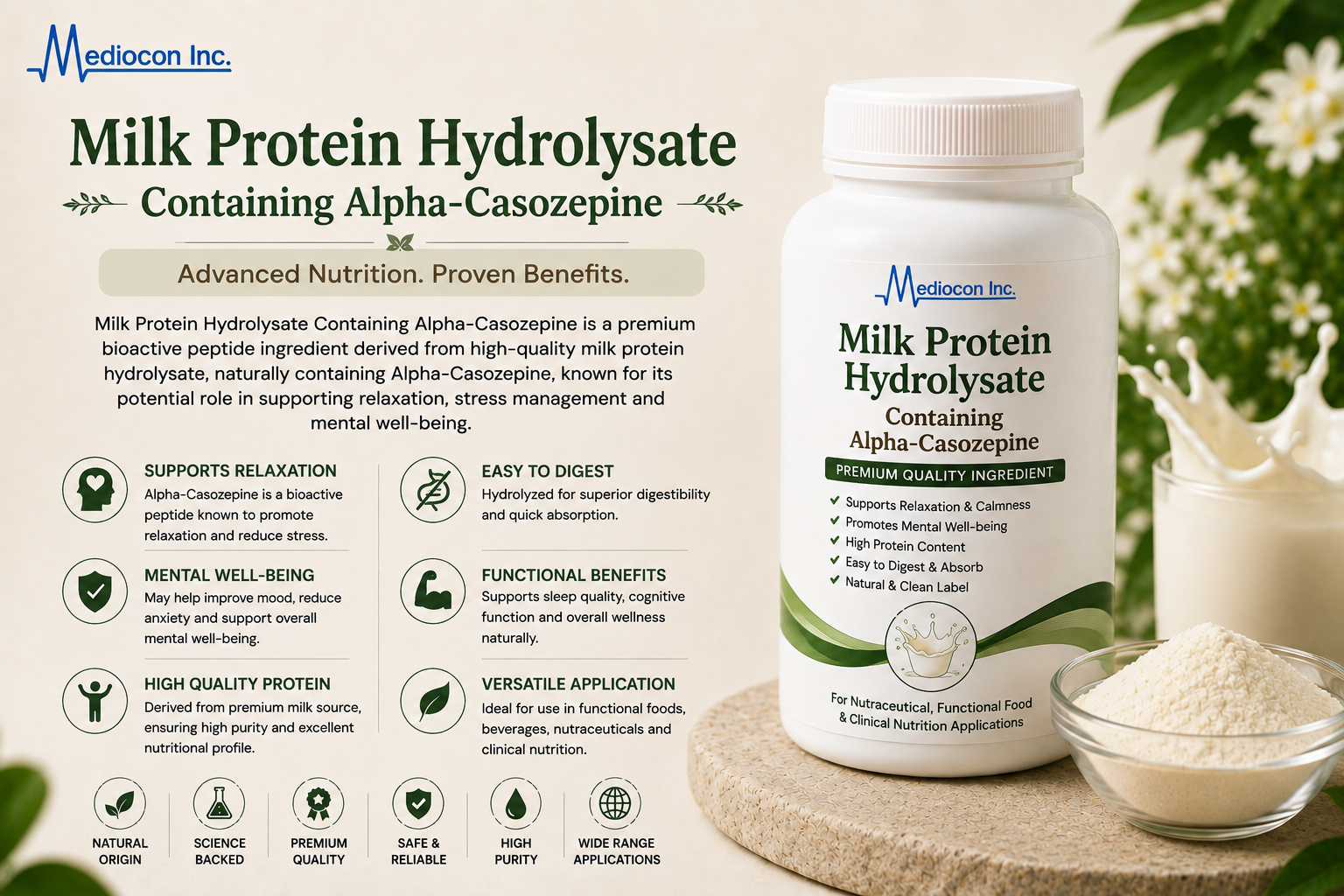 Milk Protein Hydrolysate Containing Alpha-Casozepine Manufacturer and Supplier in India — Mediocon Inc