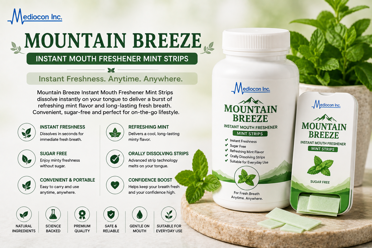 Mountain Breeze (Instant Mouth Freshener Mint Strips) Manufacturer and Supplier in India — Mediocon Inc