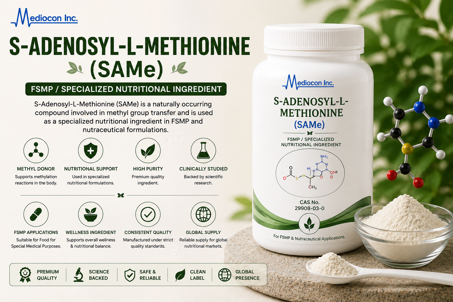 S-Adenosyl-L-Methionine (SAMe) FSMP Manufacturer and Supplier in India — Mediocon Inc