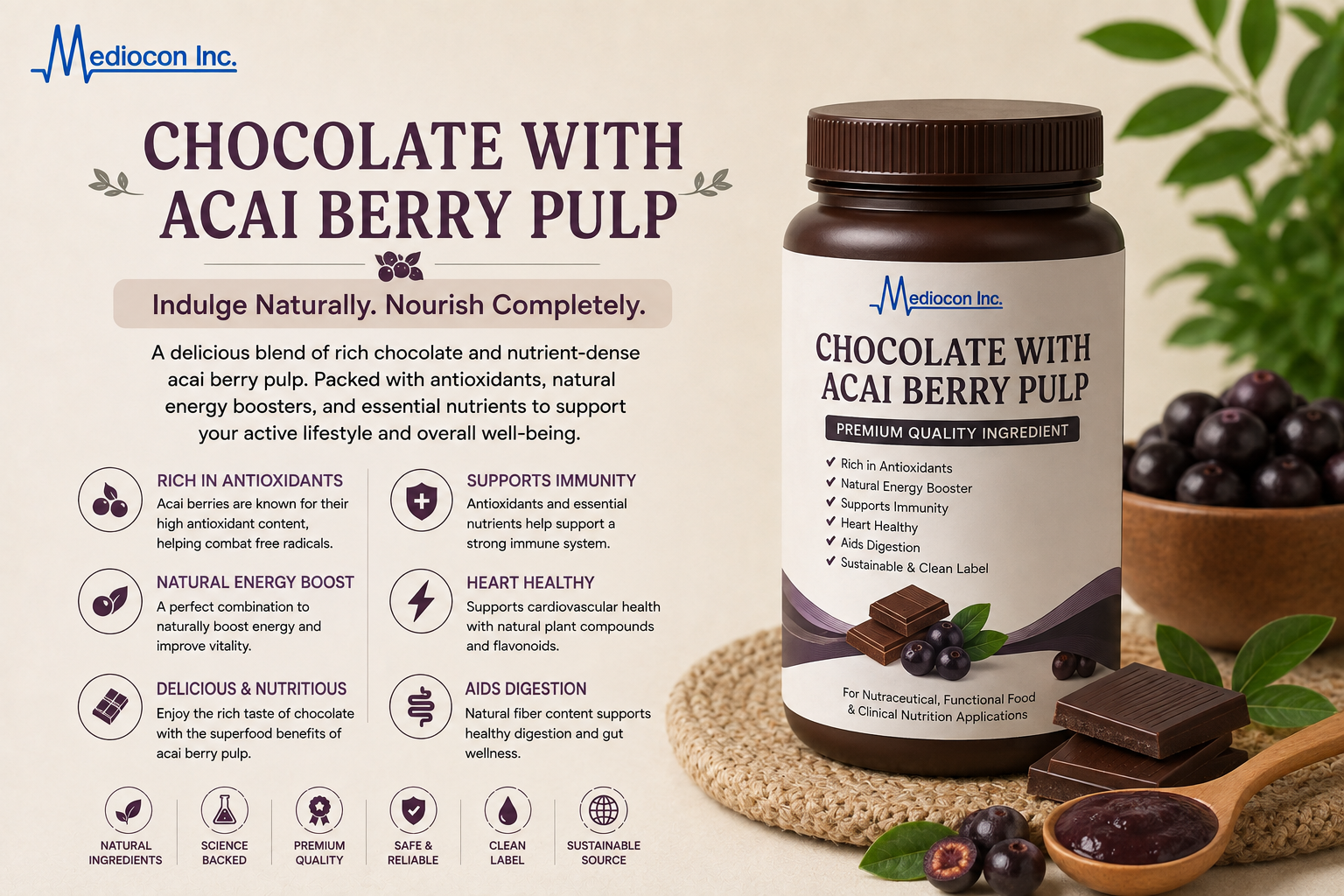 Chocolate with Acai Berry Pulp Manufacturer and Supplier in India — Mediocon Inc