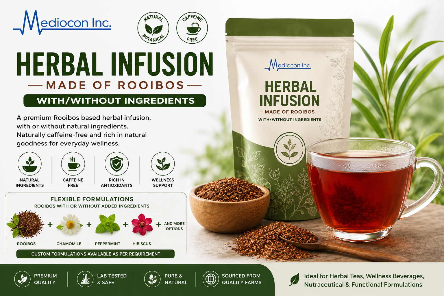 Herbal Infusion (Made of Rooibos With/Without Ingredients) Manufacturer and Supplier in India | Mediocon INC — Mediocon Inc
