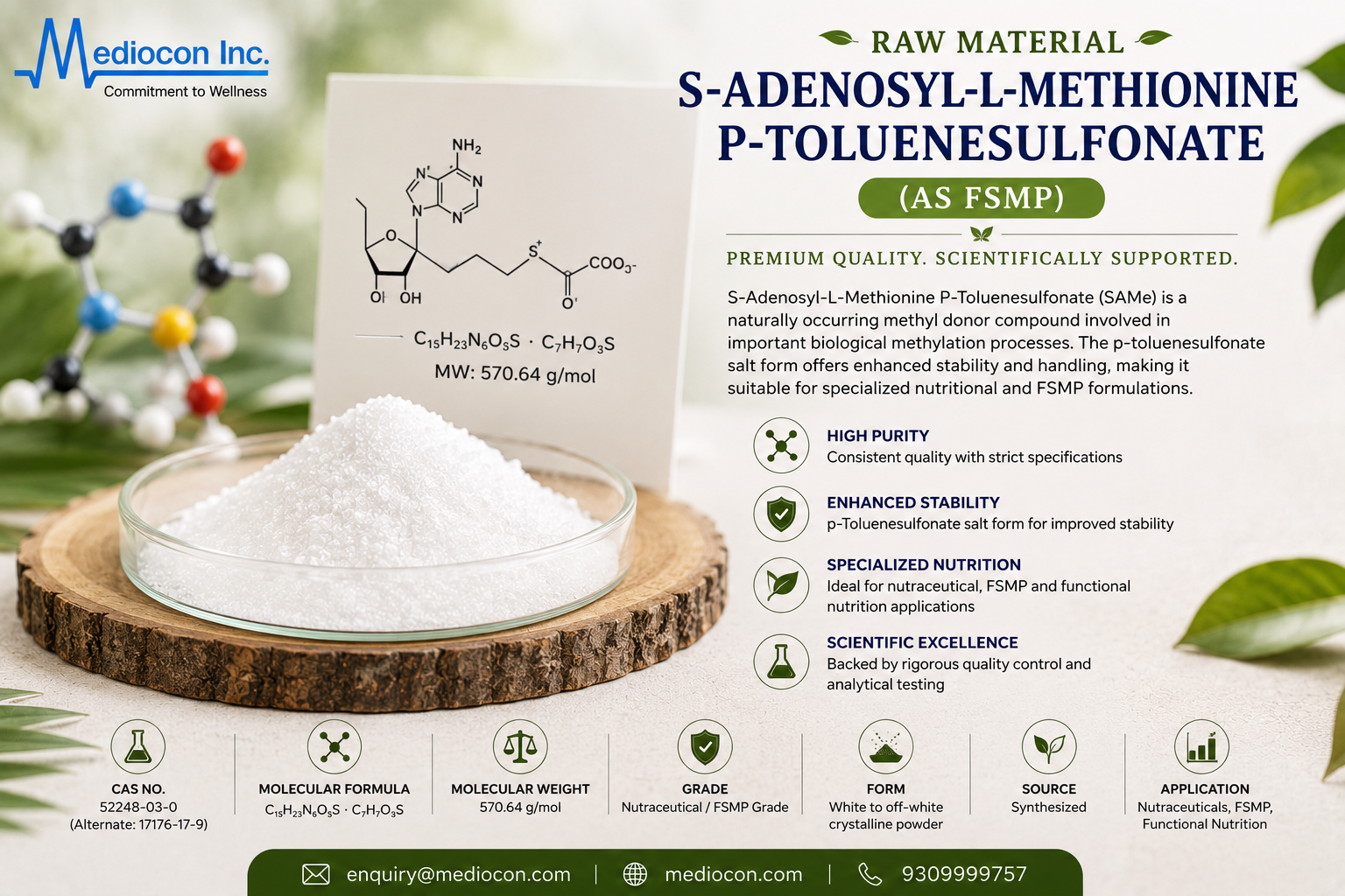 S-Adenosyl-L-Methionine P-Toluenesulfonate Manufacturer & Supplier in India | MEDIOCON INC — Mediocon Inc