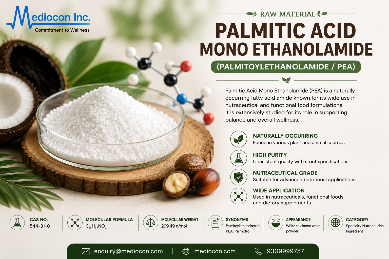 Palmitic Acid Mono Ethanolamide Manufacturer & Supplier in India | MEDIOCON INC — Mediocon Inc