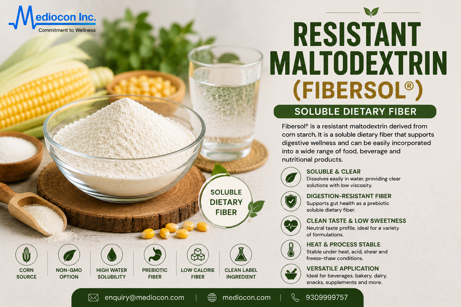 Resistant Maltodextrin (Fibersol®) Manufacturer & Supplier in India | MEDIOCON INC — Mediocon Inc