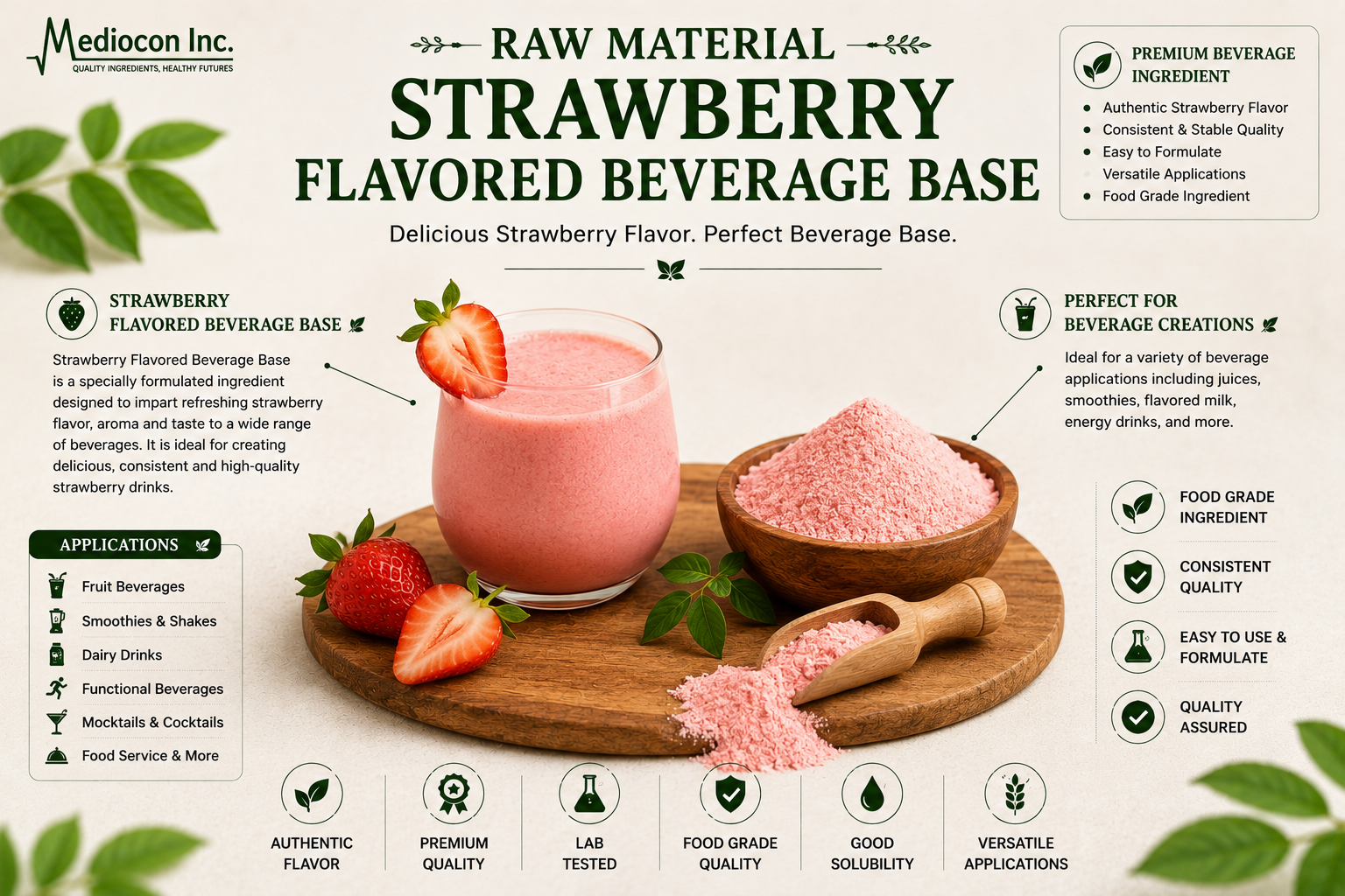 Strawberry Flavored Beverage Base Manufacturer and Supplier in India | Mediocon INC — Mediocon Inc