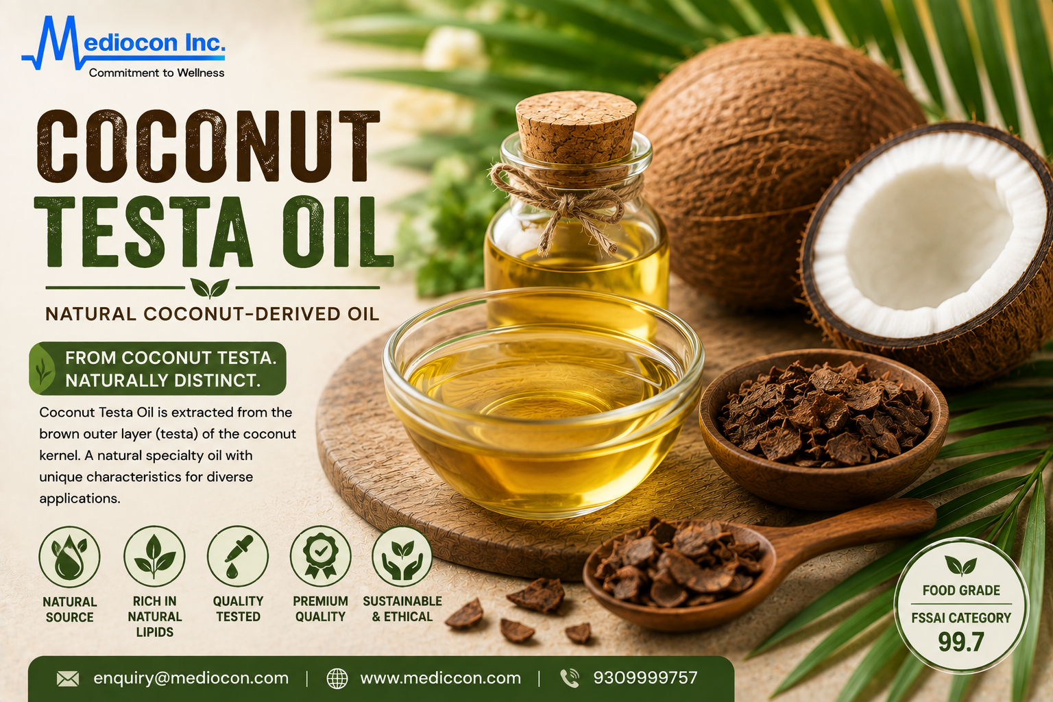 Coconut Testa Oil Manufacturer & Supplier in India | MEDIOCON INC — Mediocon Inc