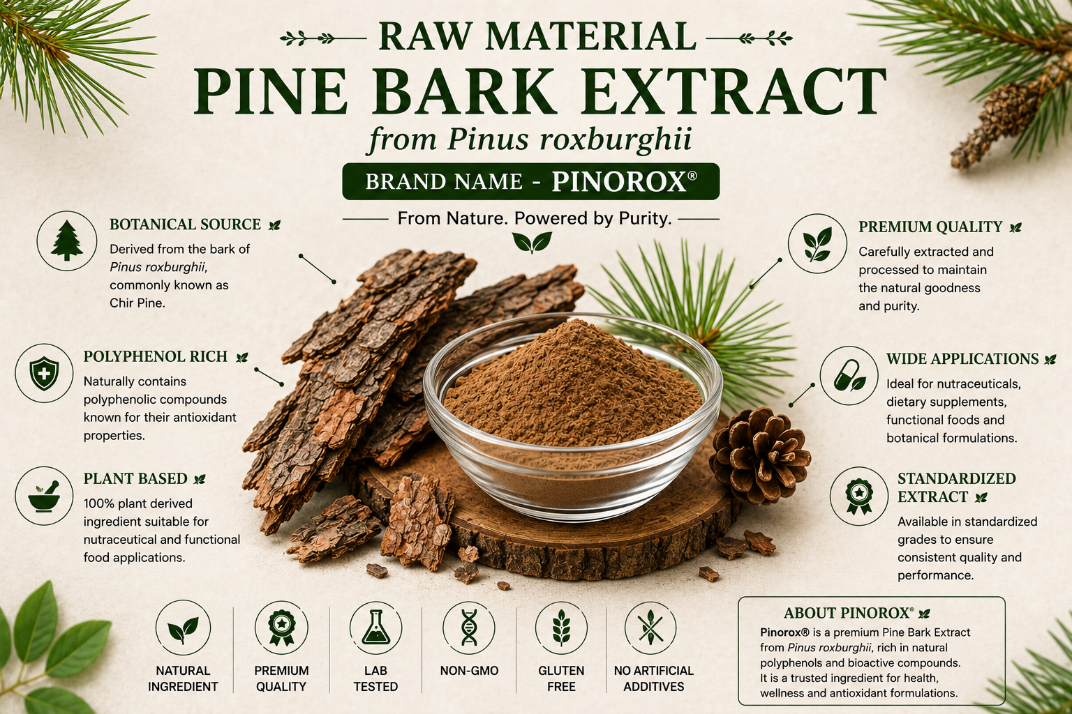 Pine Bark Extract from Pinus roxburghii (Pinorox®) Manufacturer and Supplier in India | Mediocon INC — Mediocon Inc