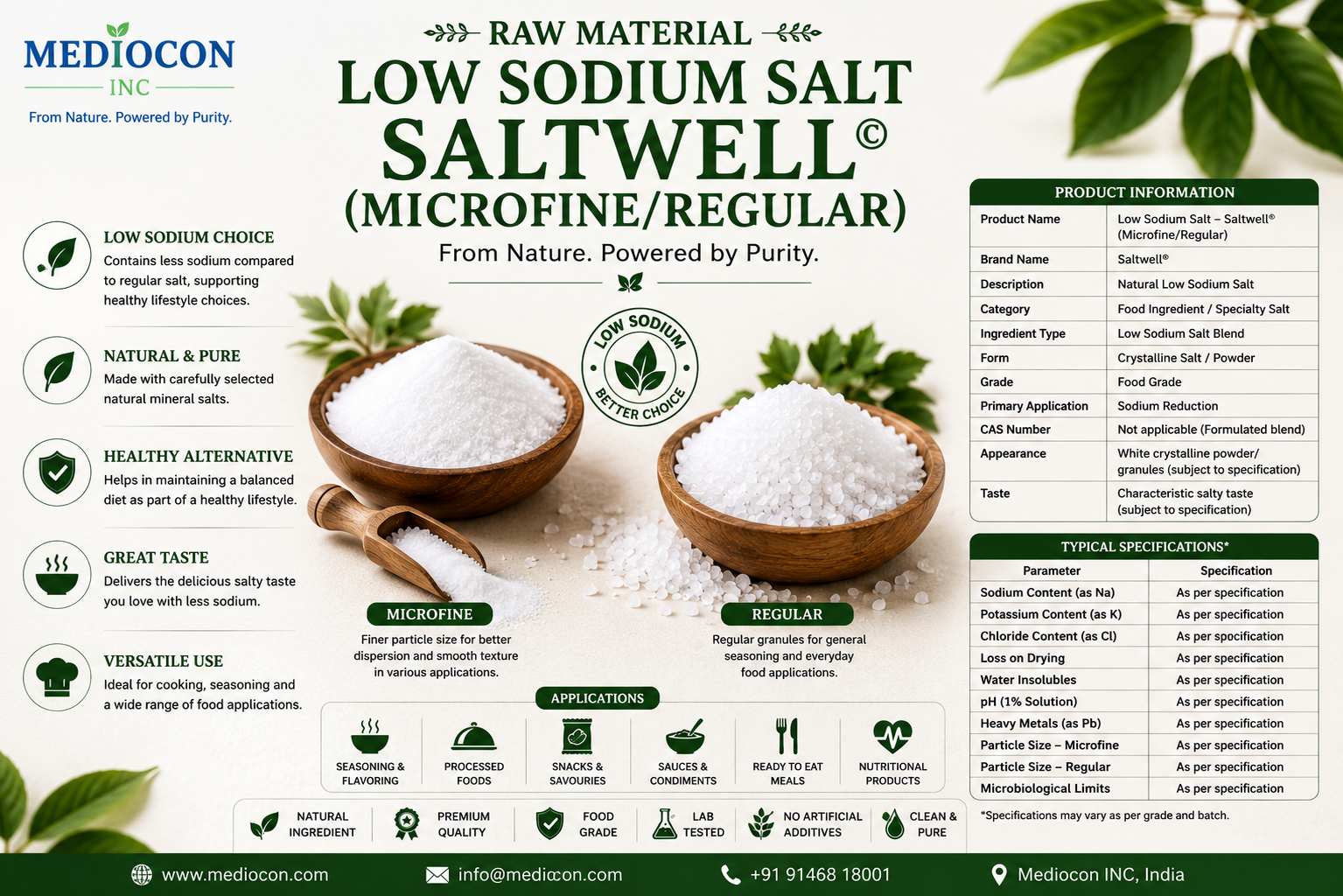 Low Sodium Salt – Saltwell© (Microfine/Regular) Manufacturer and Supplier in India | Mediocon INC — Mediocon Inc
