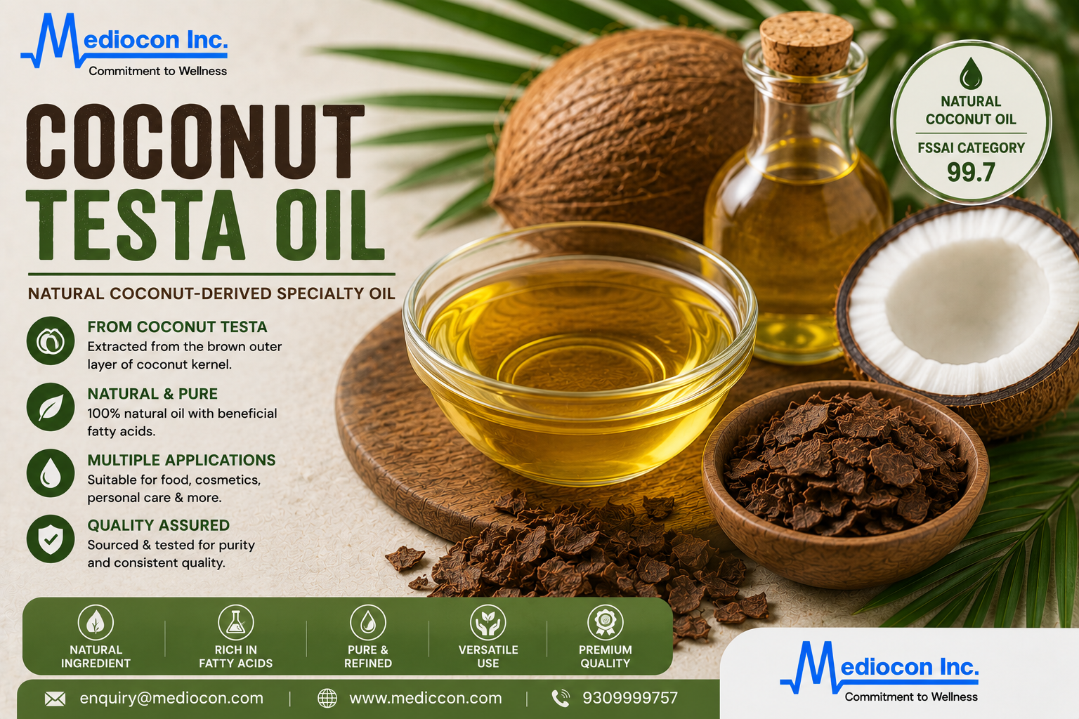 Coconut Testa Oil Manufacturer & Supplier in India | MEDIOCON INC — Mediocon Inc