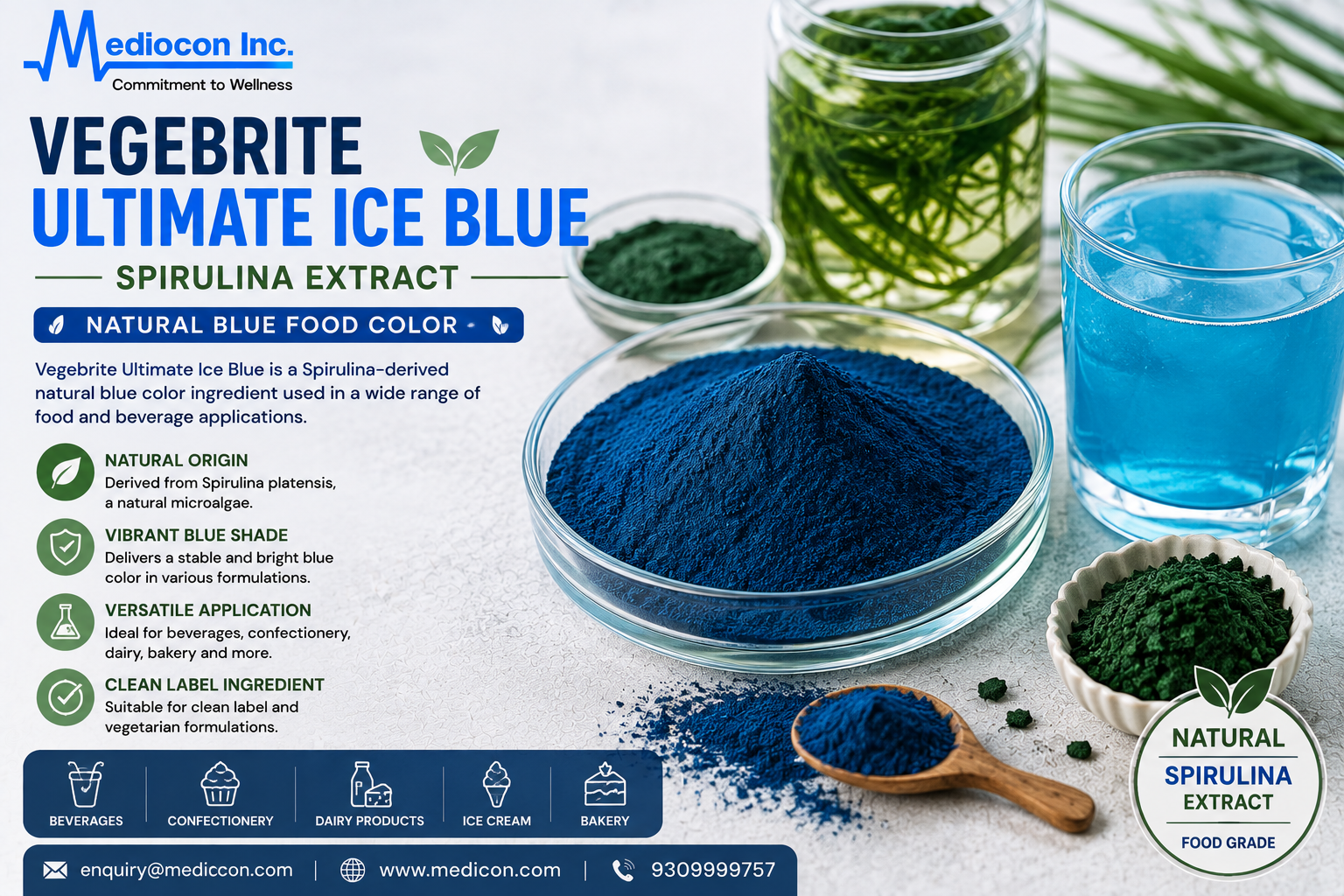 Vegebrite Ultimate Ice Blue Spirulina Extract Manufacturer & Supplier in India | MEDIOCON INC — Mediocon Inc