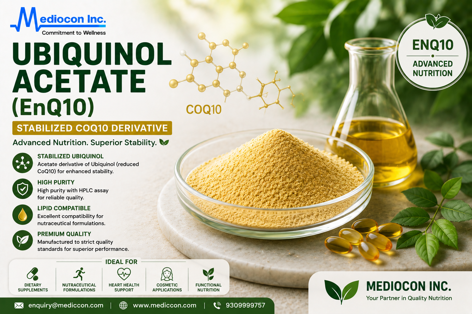 Ubiquinol Acetate (EnQ10) Manufacturer & Supplier in India | MEDIOCON INC — Mediocon Inc