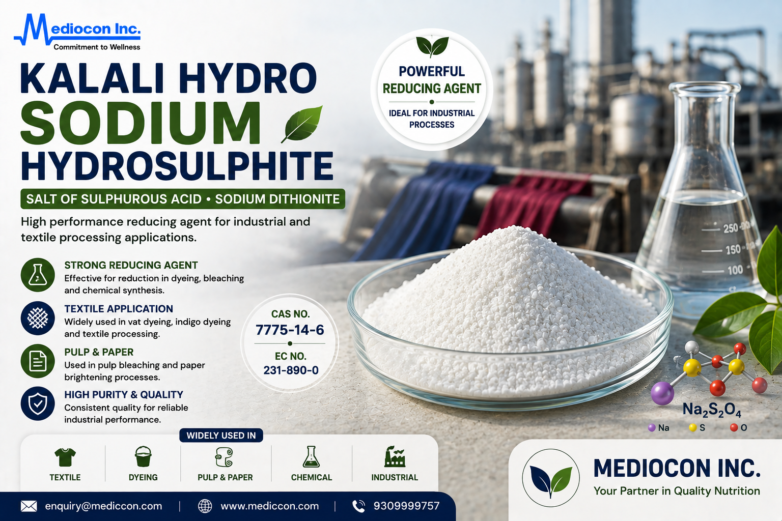 Kalali Hydro Sodium Hydrosulphite Manufacturer & Supplier in India | MEDIOCON INC — Mediocon Inc
