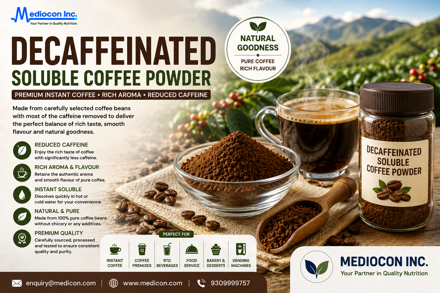 Decaffeinated Soluble Coffee Powder Manufacturer & Supplier in India | MEDIOCON INC — Mediocon Inc