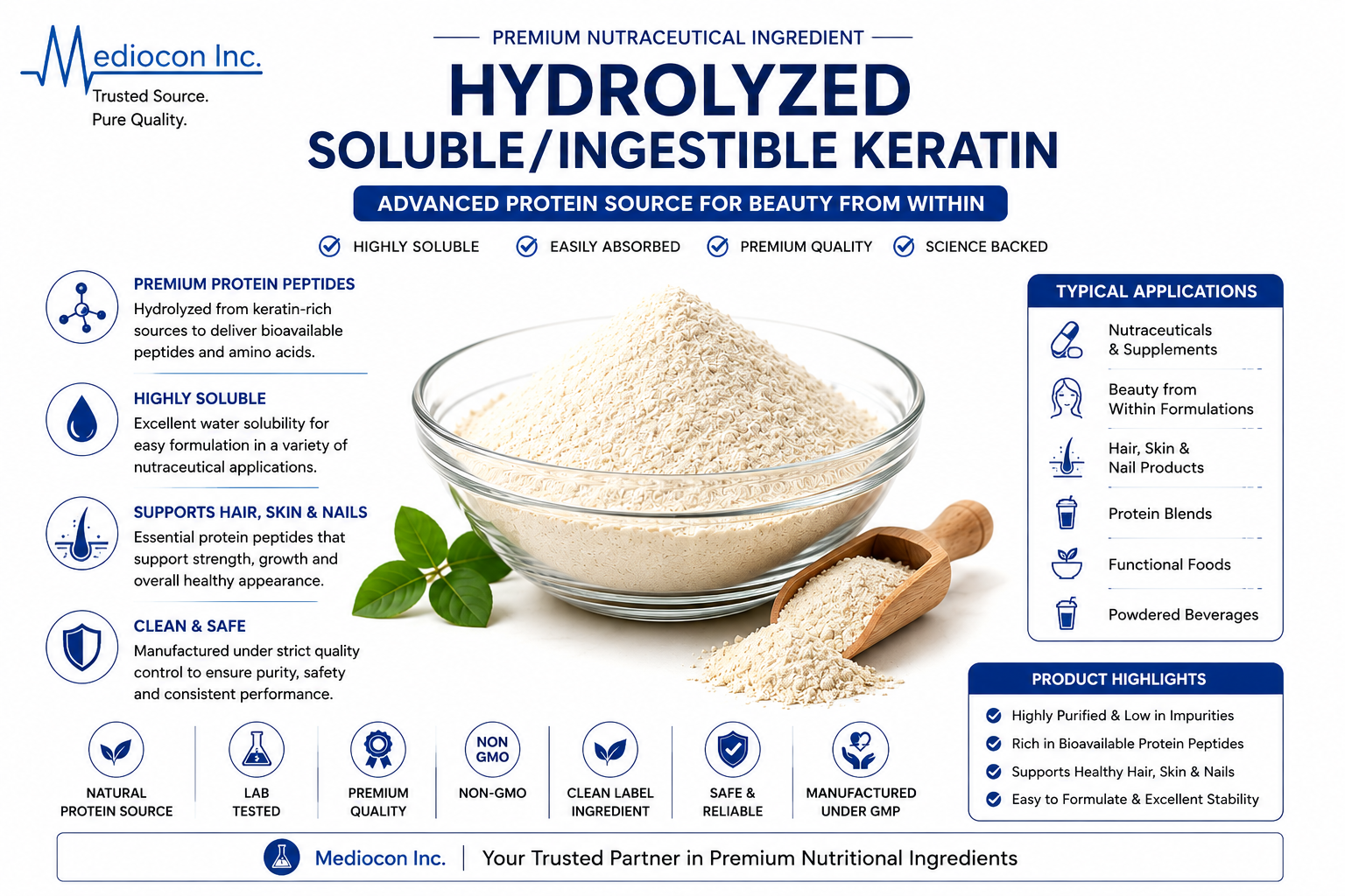 Hydrolyzed Soluble/Ingestible Keratin Manufacturer and Supplier in India — Mediocon Inc