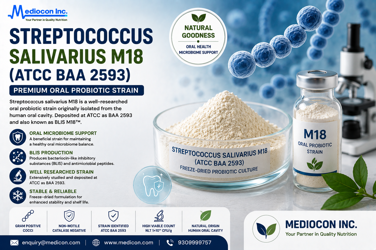 Streptococcus salivarius M18 ATCC BAA 2593 Manufacturer & Supplier in India | MEDIOCON INC — Mediocon Inc