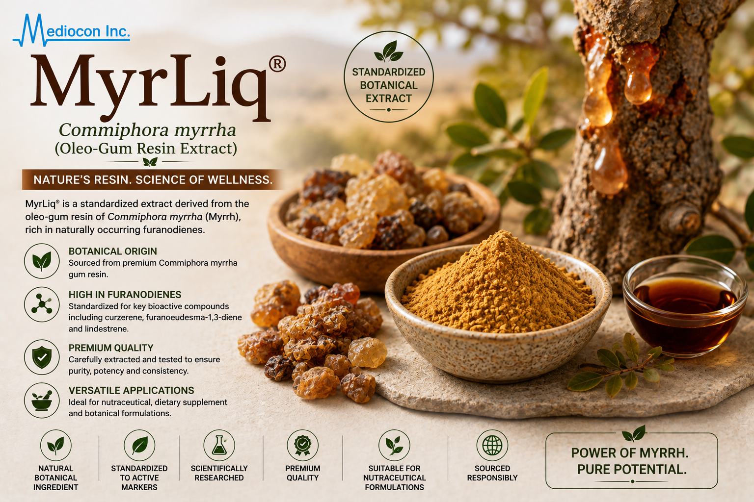 MyrLiq® (Commiphora myrrha Oleo-Gum Resin Extract) Manufacturer & Supplier in India | MEDIOCON INC — Mediocon Inc
