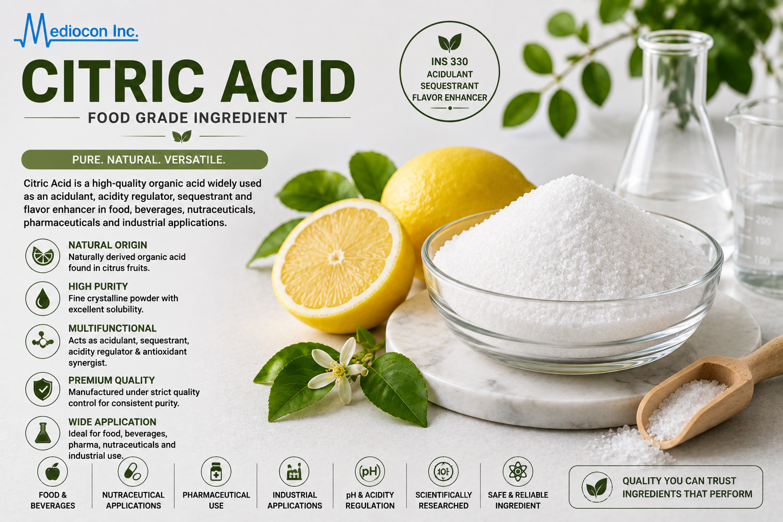 Citric Acid Manufacturer & Supplier in India | MEDIOCON INC — Mediocon Inc
