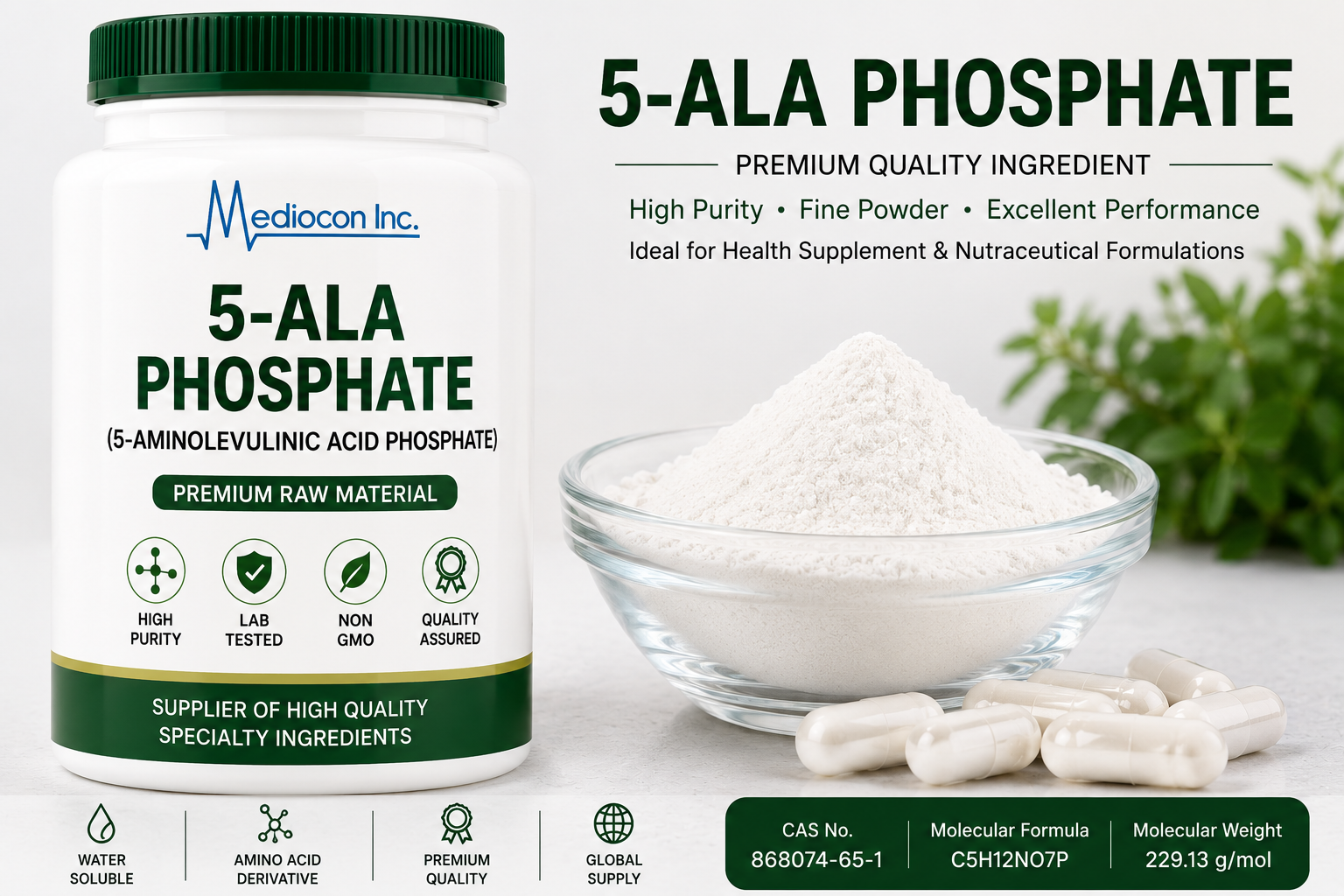 5-Aminolevulinic Acid Phosphate (5-ALA Phosphate) Manufacturer & Supplier in India | MEDIOCON INC — Mediocon Inc