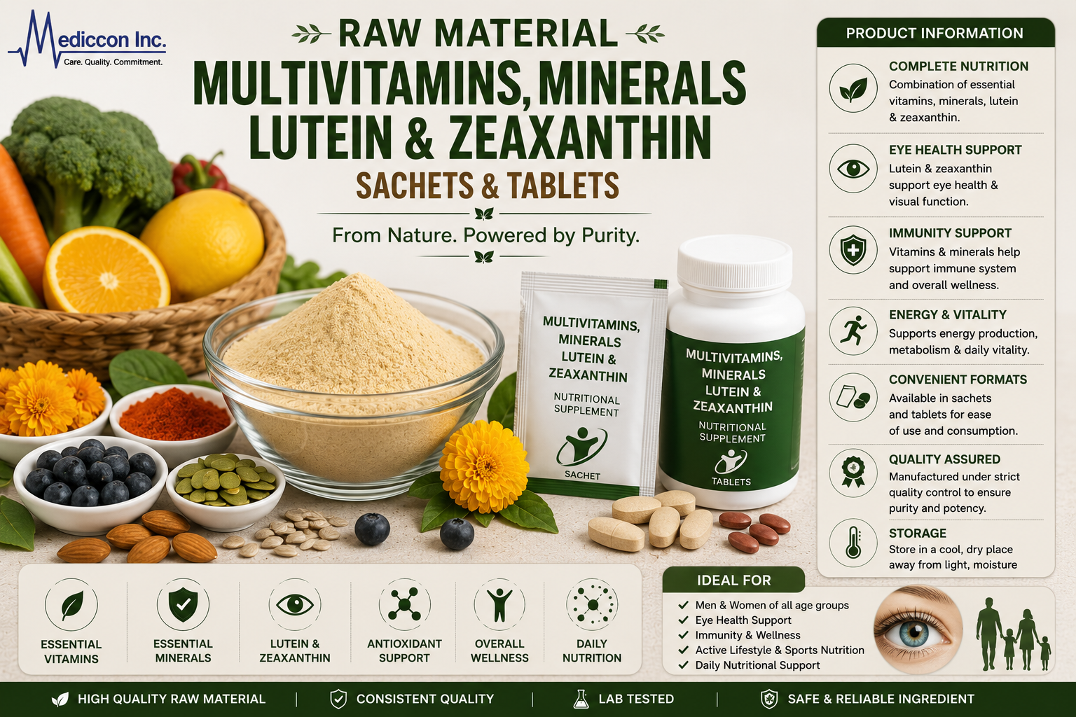 Multivitamins, Minerals, Lutein & Zeaxanthin Sachets and Tablets Manufacturer & Supplier in India | MEDIOCON INC — Mediocon Inc