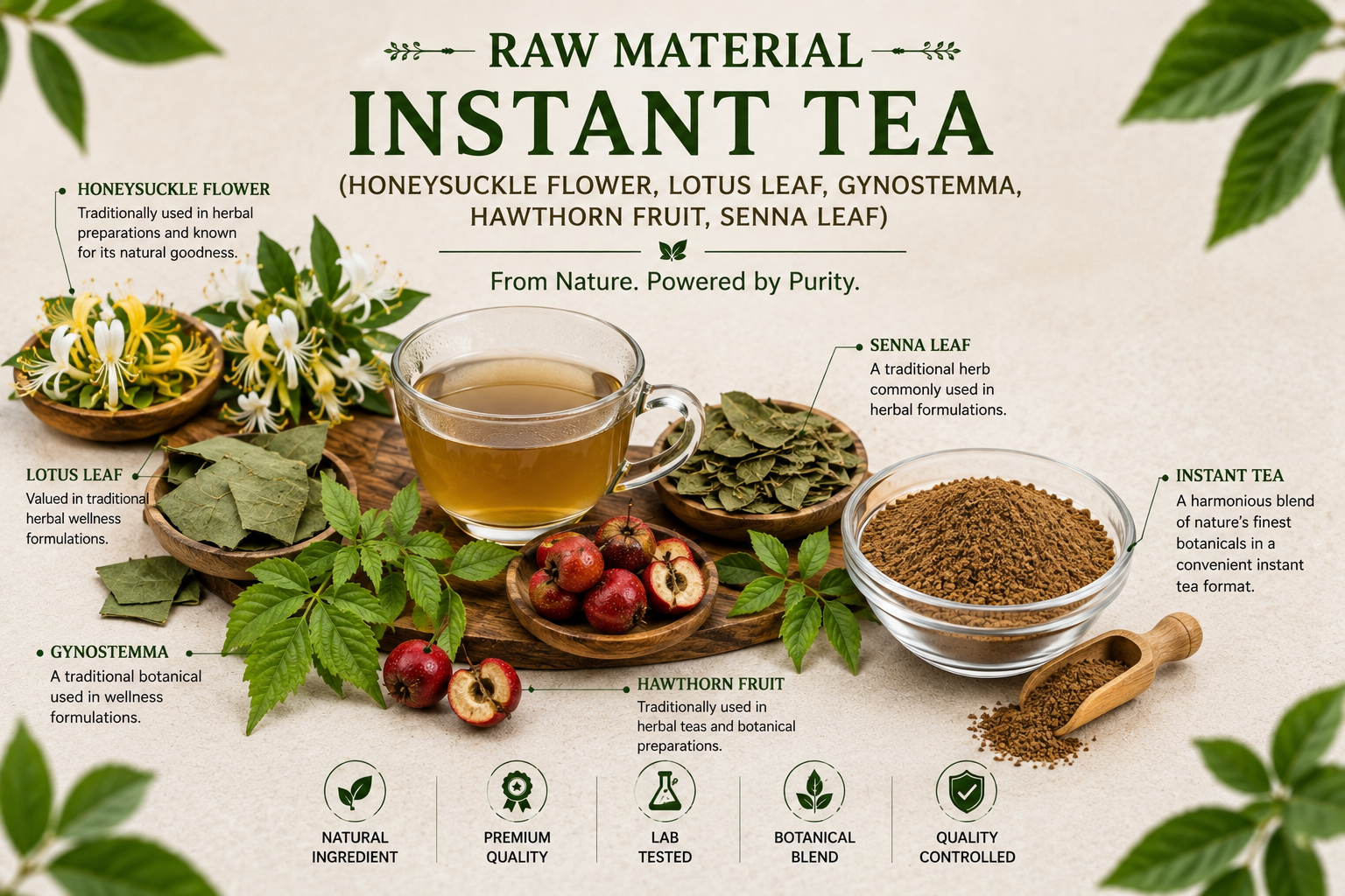 Instant Tea (Honeysuckle Flower, Lotus Leaf, Gynostemma, Hawthorn Fruit, Senna Leaf) Manufacturer & Supplier in India | MEDIOCON INC — Mediocon Inc
