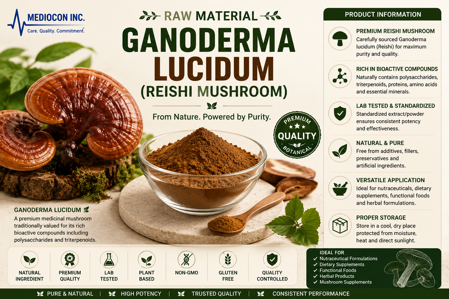 Ganoderma lucidum (Reishi Mushroom) Manufacturer & Supplier in India | MEDIOCON INC — Mediocon Inc
