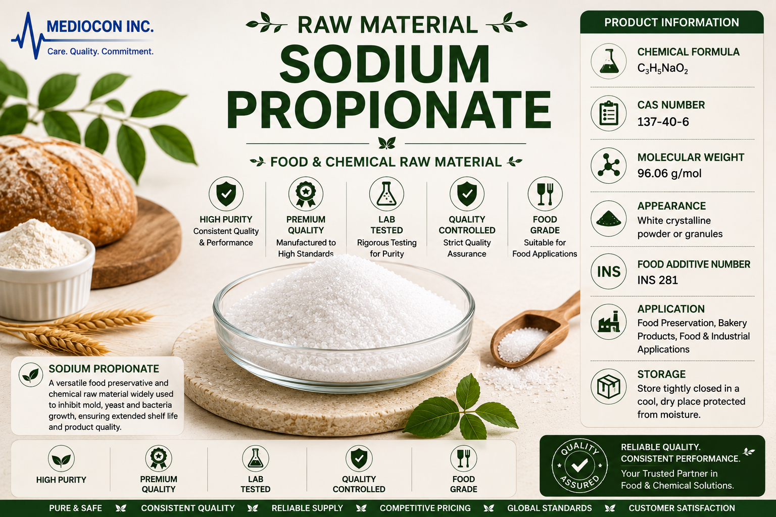 Sodium Propionate Manufacturer & Supplier in India | MEDIOCON INC — Mediocon Inc