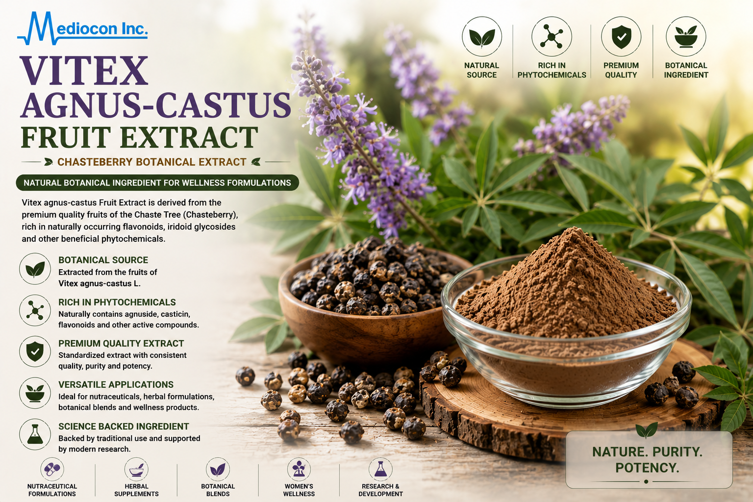 Vitex agnus-castus Fruit Extract Manufacturer & Supplier in India | MEDIOCON INC — Mediocon Inc