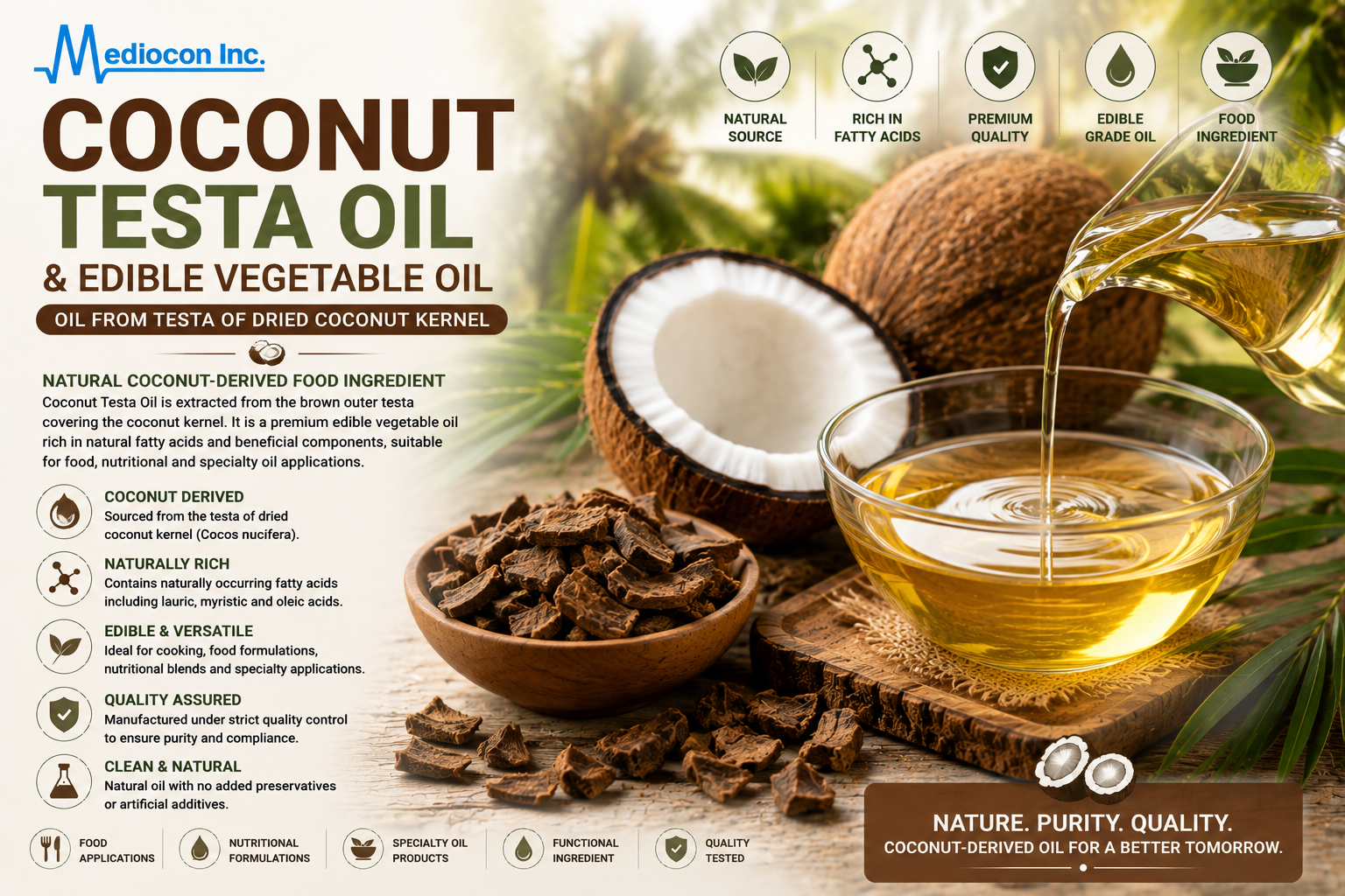 Coconut Testa Oil & Edible Vegetable Oil Manufacturer & Supplier in India | MEDIOCON INC — Mediocon Inc