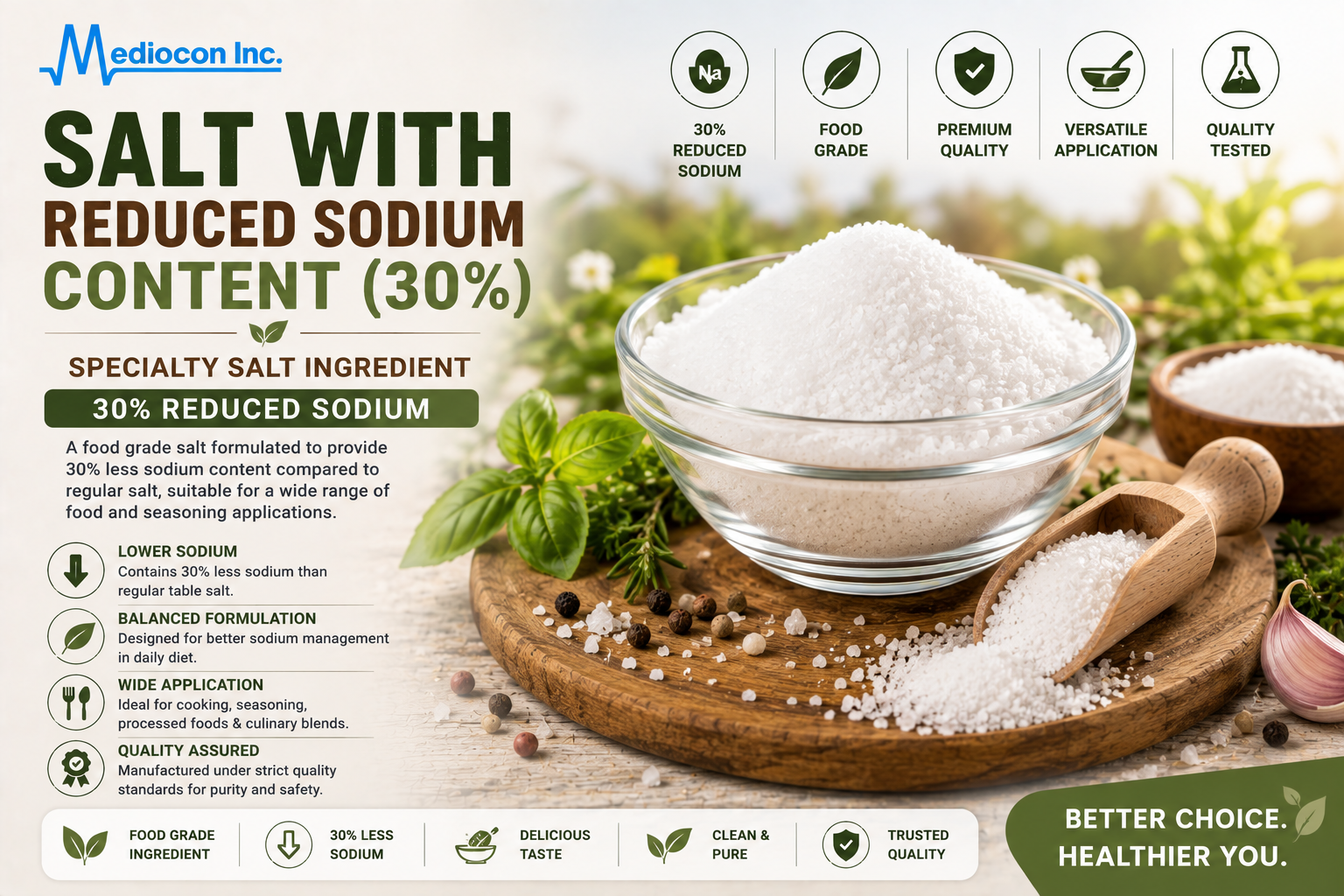 Salt with Reduced Sodium Content (30%) Manufacturer & Supplier in India | MEDIOCON INC — Mediocon Inc