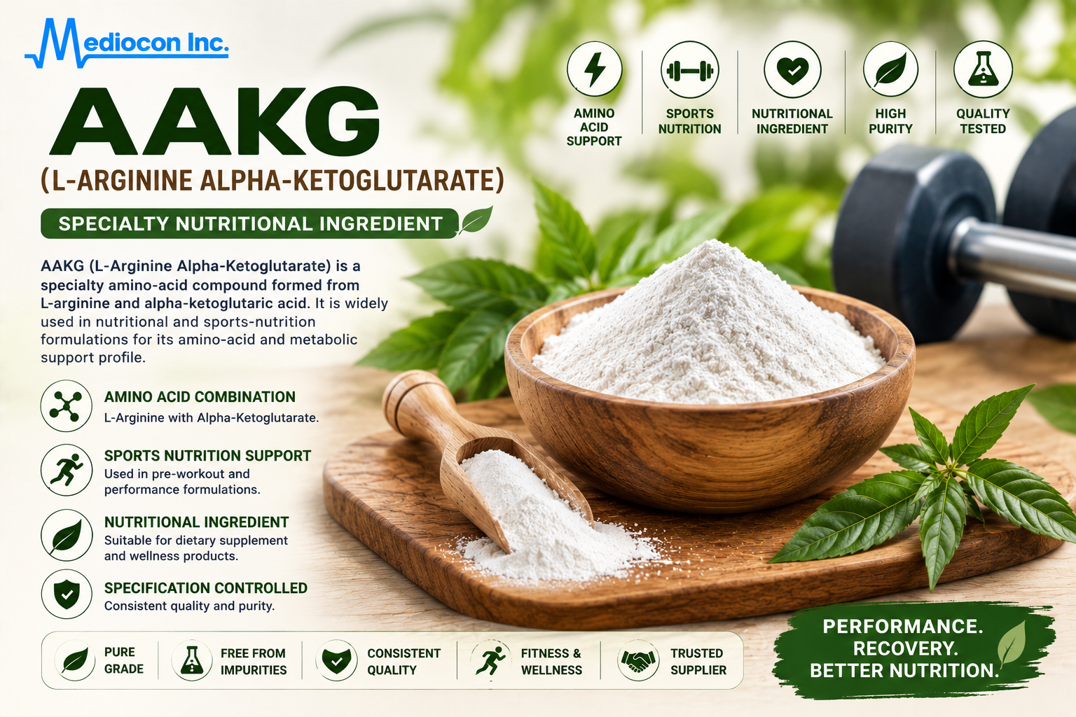 AAKG (L-Arginine Alpha-Ketoglutarate) Manufacturer & Supplier in India | MEDIOCON INC — Mediocon Inc