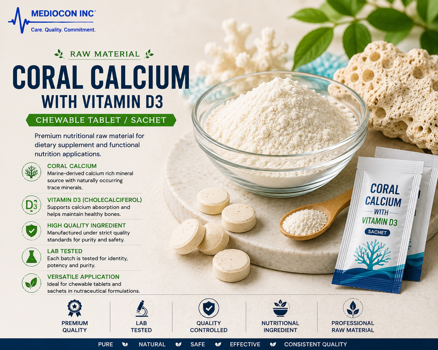 Coral Calcium with Vitamin D3 Manufacturer & Supplier in India | MEDIOCON INC — Mediocon Inc