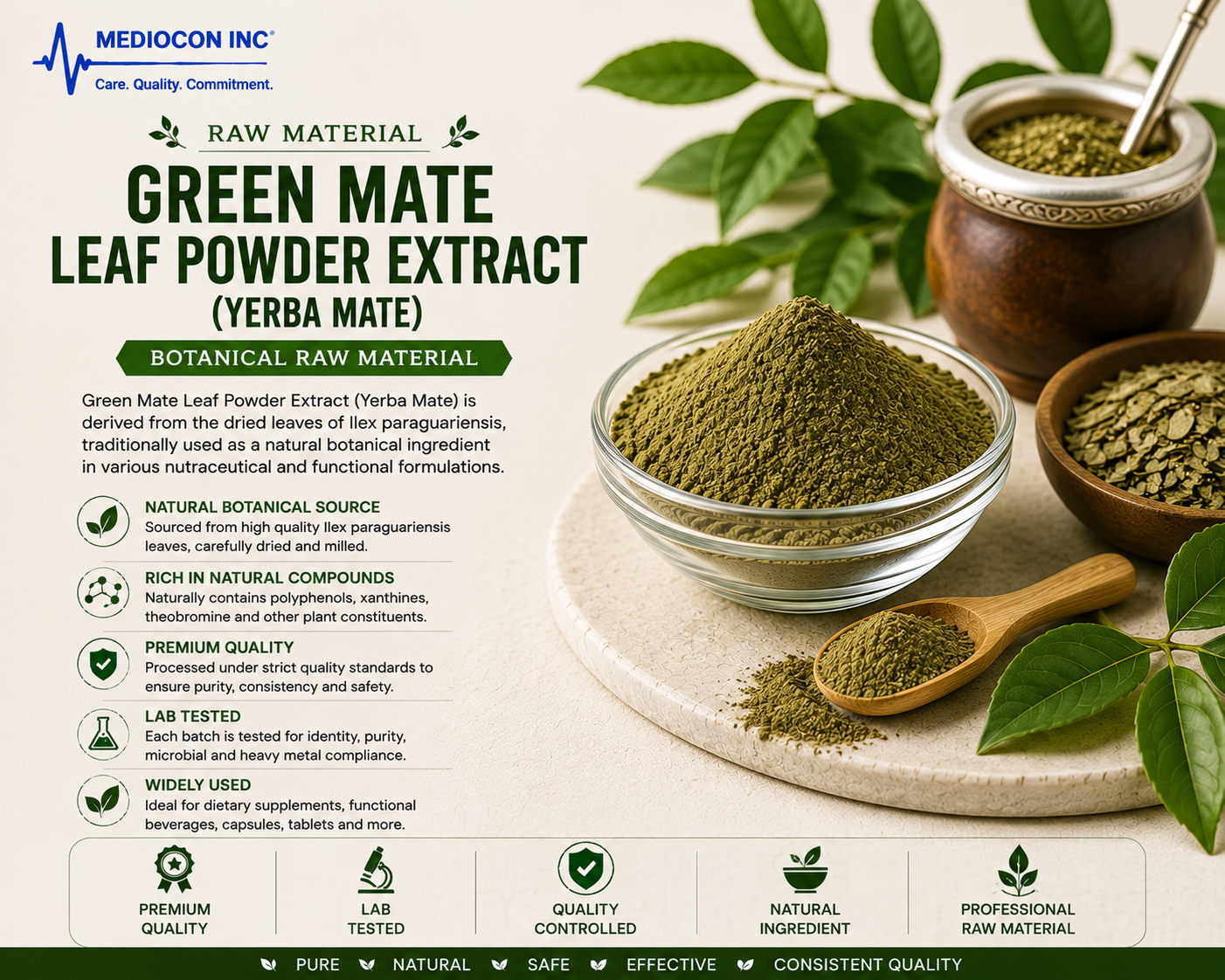 Green Mate Leaf Powder Extract (Yerba Mate) Manufacturer & Supplier in India | MEDIOCON INC — Mediocon Inc
