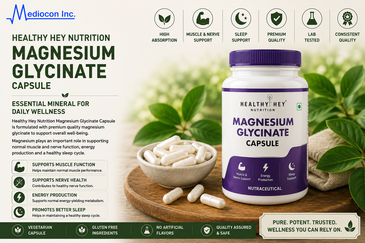 Healthy Hey Nutrition Magnesium Glycinate Capsule Manufacturer & Supplier in India | MEDIOCON INC — Mediocon Inc