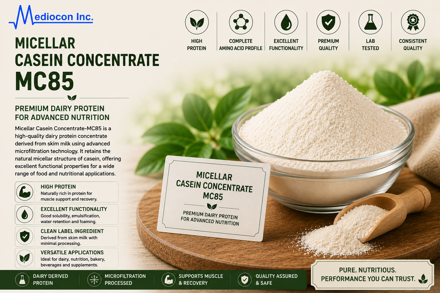Micellar Casein Concentrate-MC85 Manufacturer & Supplier in India | MEDIOCON INC — Mediocon Inc
