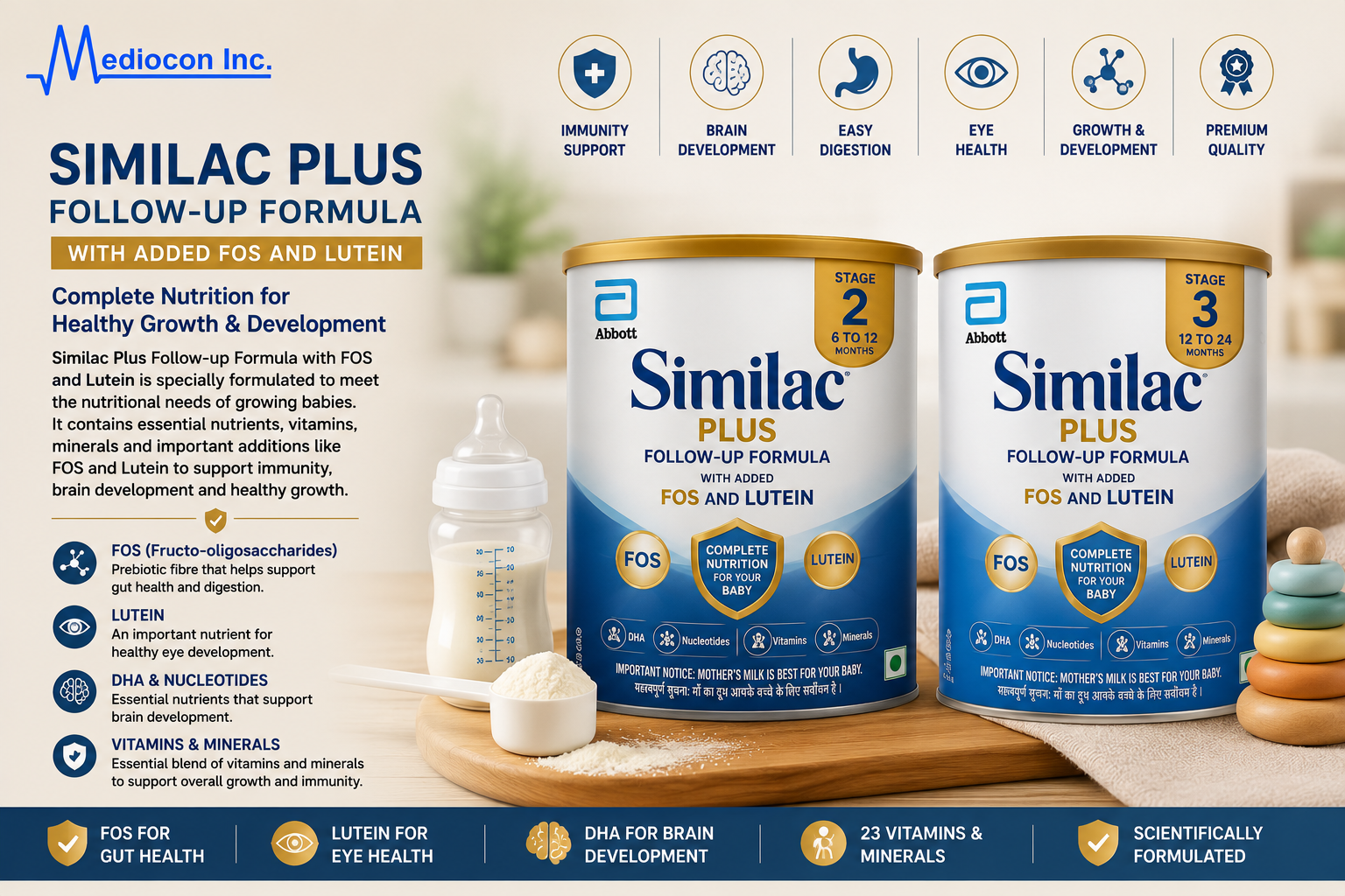 Similac Plus Follow-Up Formula with Added FOS and Lutein Stage 2 & Stage 3 Manufacturer & Supplier in India | MEDIOCON INC — Mediocon Inc
