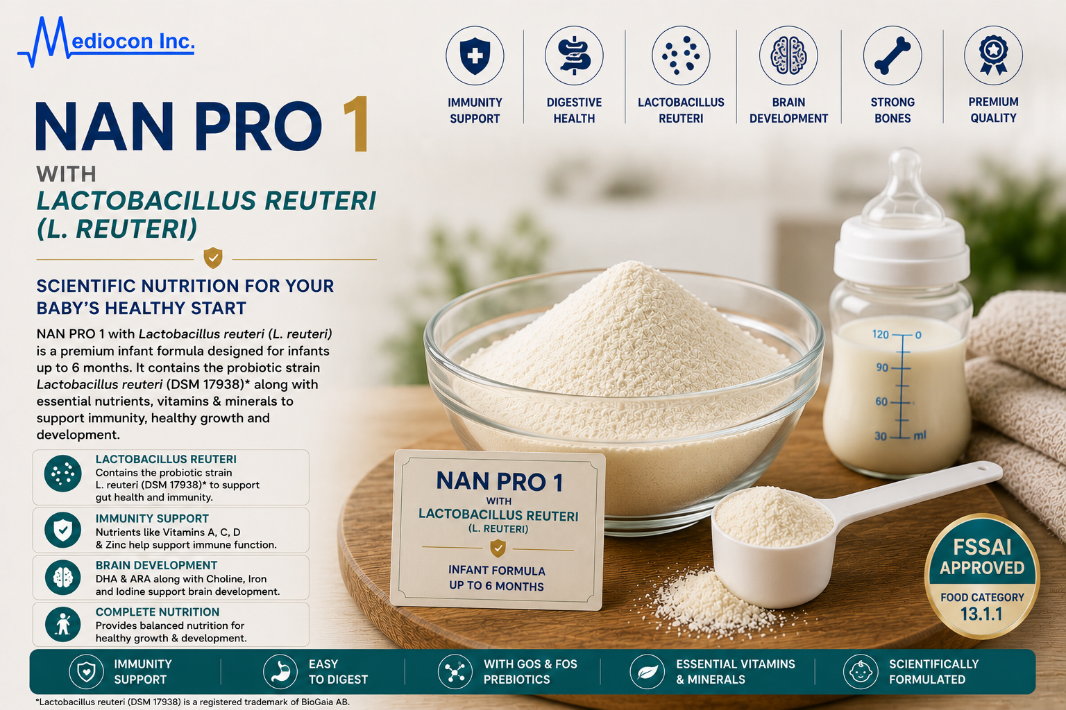 NAN PRO 1 with Lactobacillus reuteri Manufacturer & Supplier in India | MEDIOCON INC — Mediocon Inc