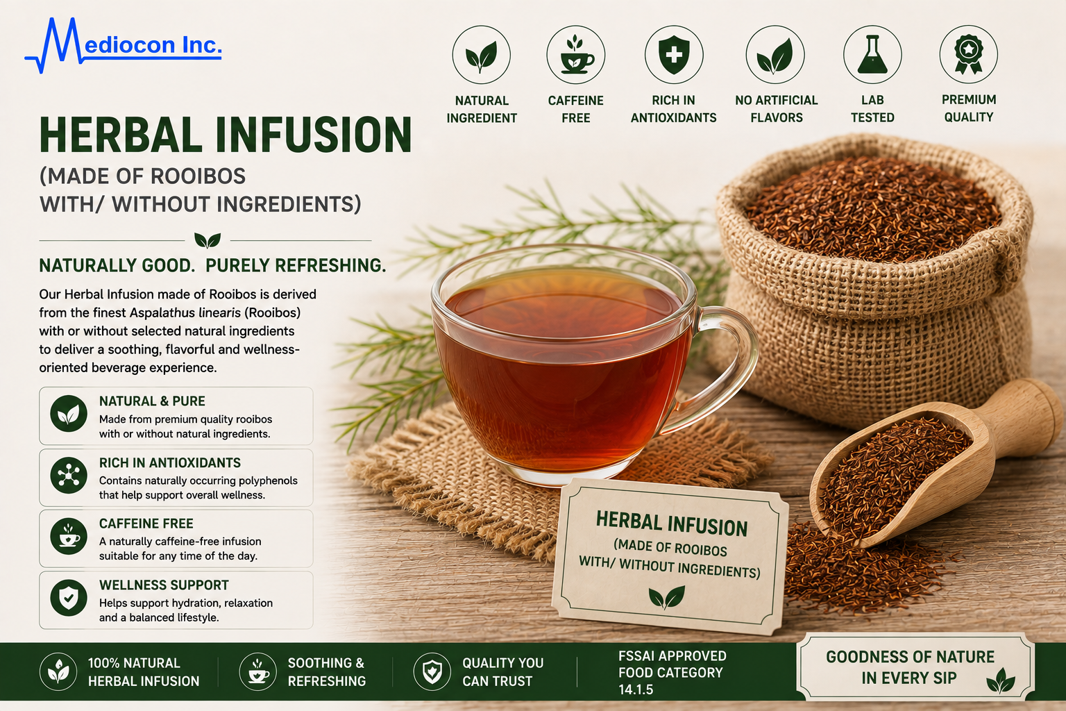 Herbal Infusion (Made of Rooibos With/Without Ingredients) Manufacturer & Supplier in India | MEDIOCON INC — Mediocon Inc