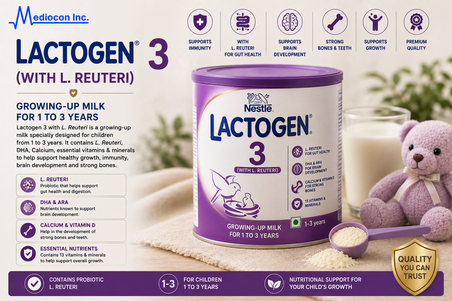 Lactogen 3 with L. Reuteri Manufacturer & Supplier in India | MEDIOCON INC — Mediocon Inc