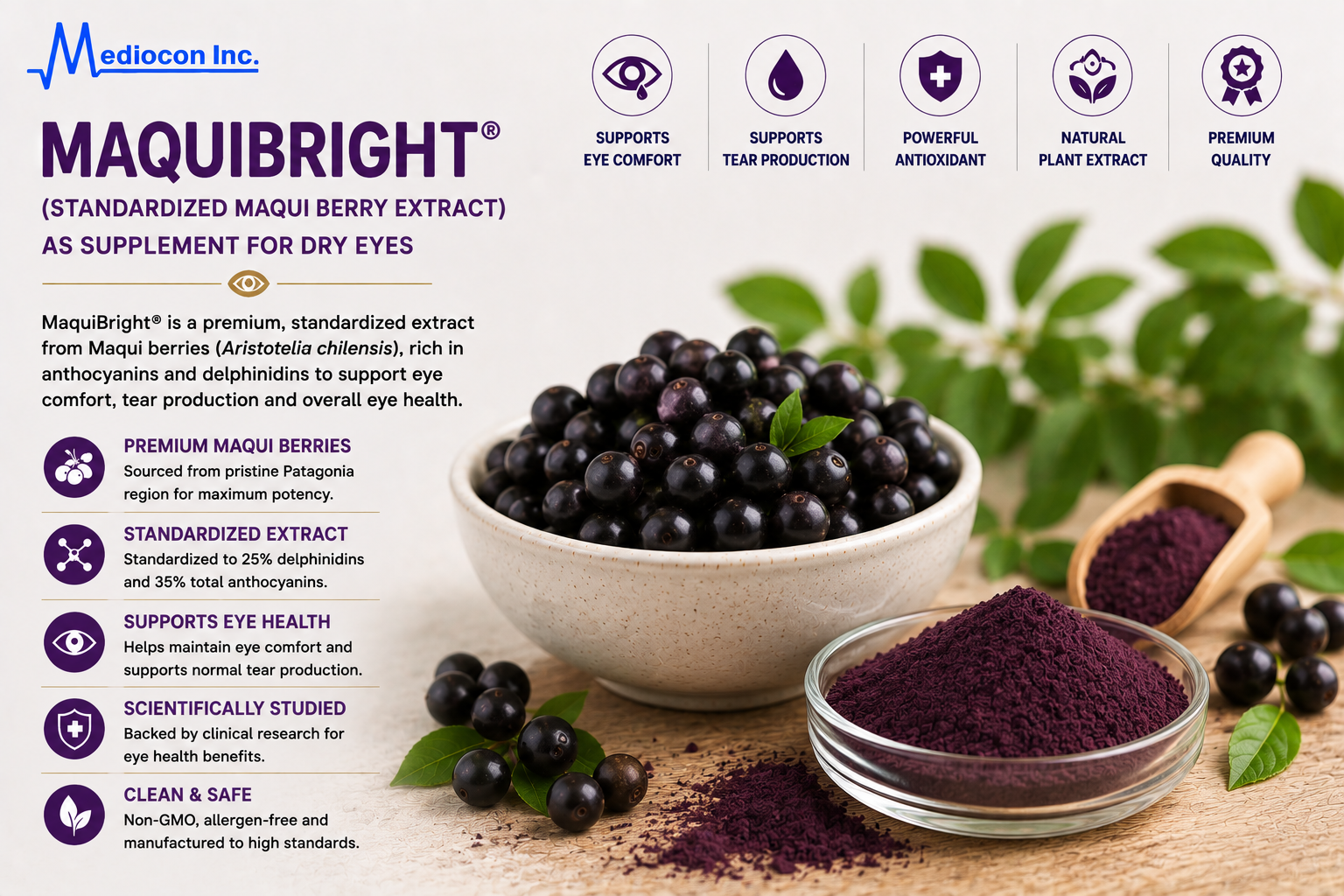 MaquiBright® Standardized Maqui Berry Extract Manufacturer & Supplier in India | MEDIOCON INC — Mediocon Inc