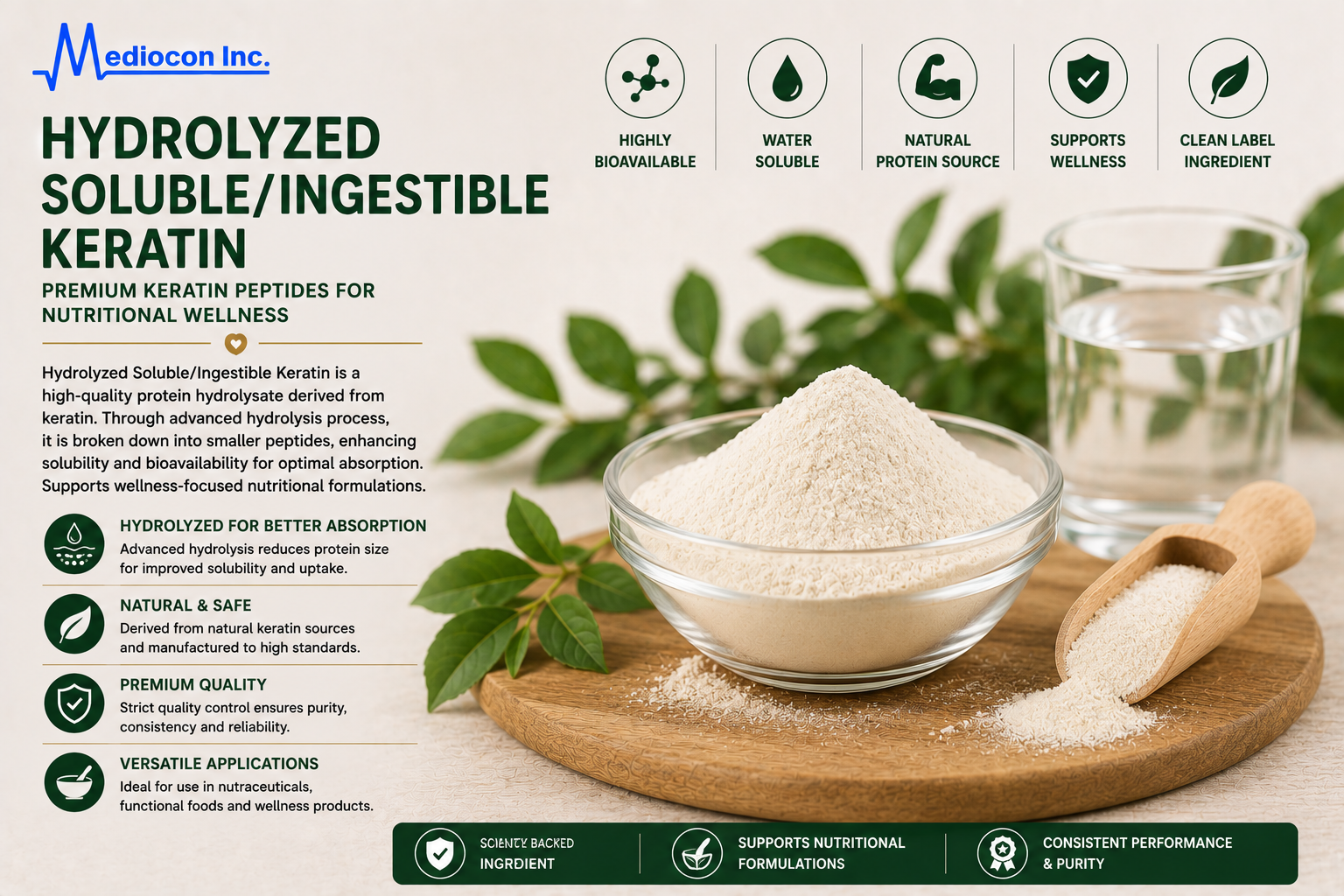 Hydrolyzed Soluble/Ingestible Keratin Manufacturer & Supplier in India | MEDIOCON INC — Mediocon Inc