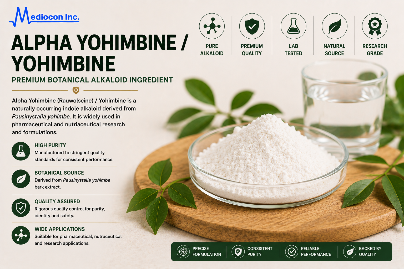 Alpha Yohimbine / Yohimbine Manufacturer & Supplier in India | MEDIOCON INC — Mediocon Inc