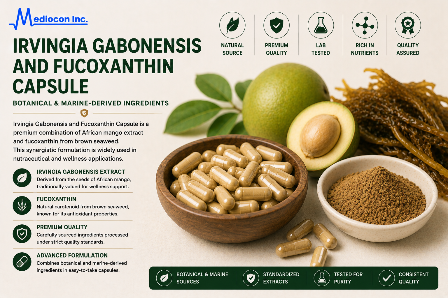 Irvingia Gabonensis and Fucoxanthin Capsule Manufacturer & Supplier in India | MEDIOCON INC — Mediocon Inc