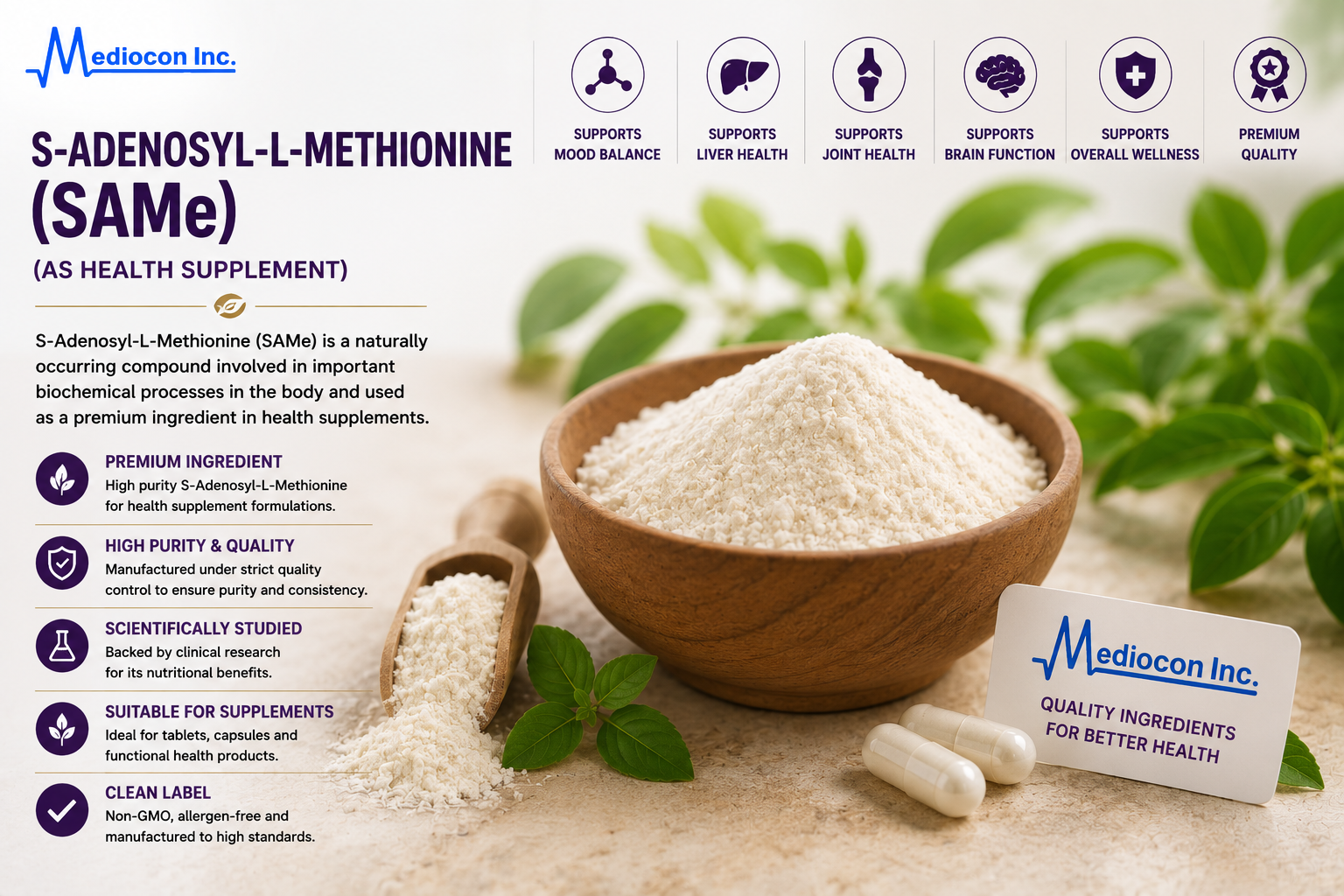 S-Adenosyl-L-Methionine (SAMe) Manufacturer & Supplier in India | MEDIOCON INC — Mediocon Inc