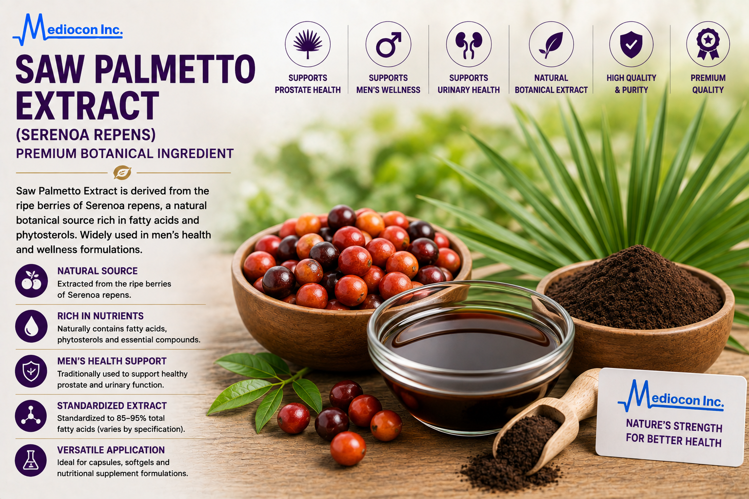 Saw Palmetto Extract Manufacturer & Supplier in India | MEDIOCON INC — Mediocon Inc