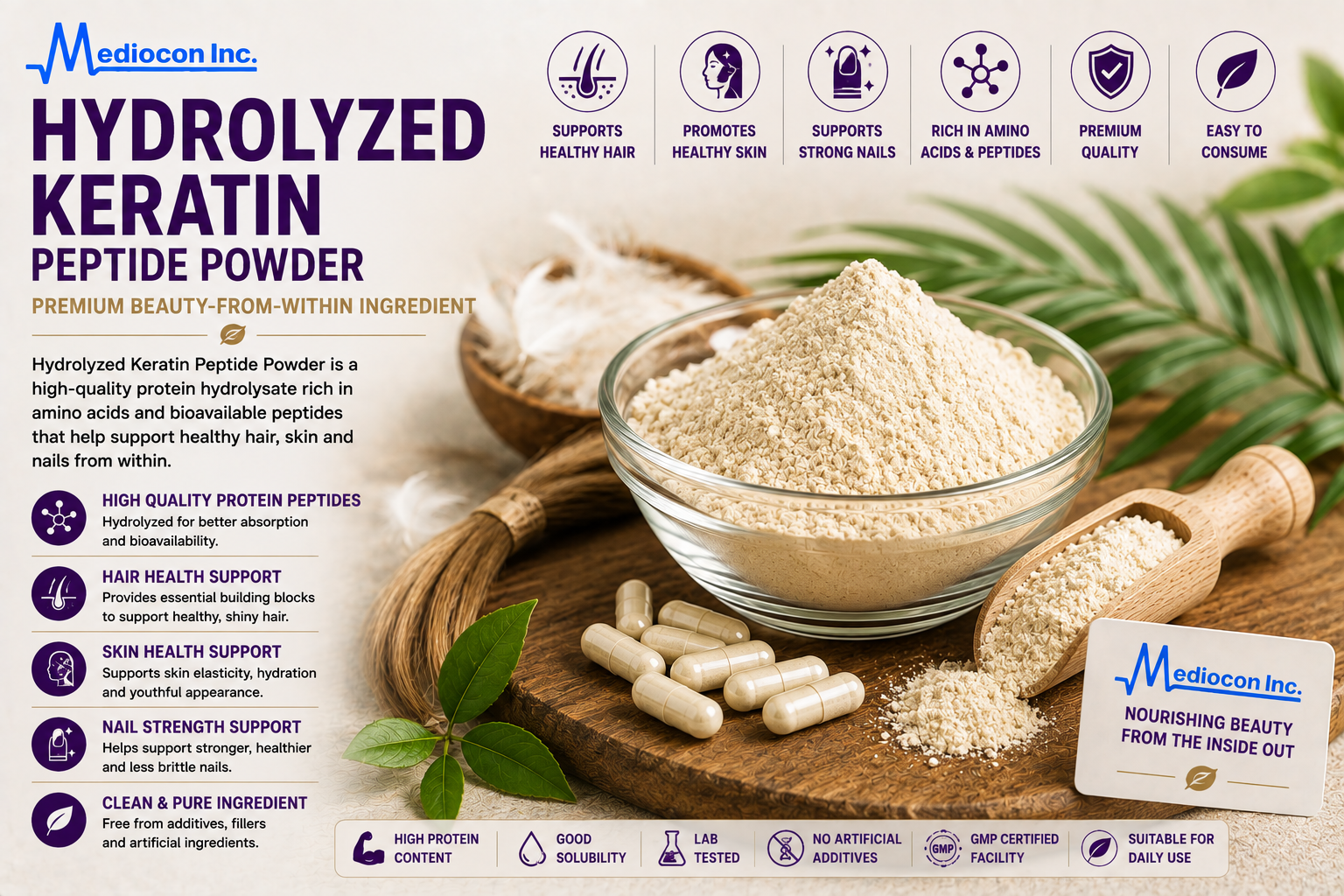 Hydrolyzed Keratin Peptide Powder Manufacturer & Supplier in India | MEDIOCON INC — Mediocon Inc